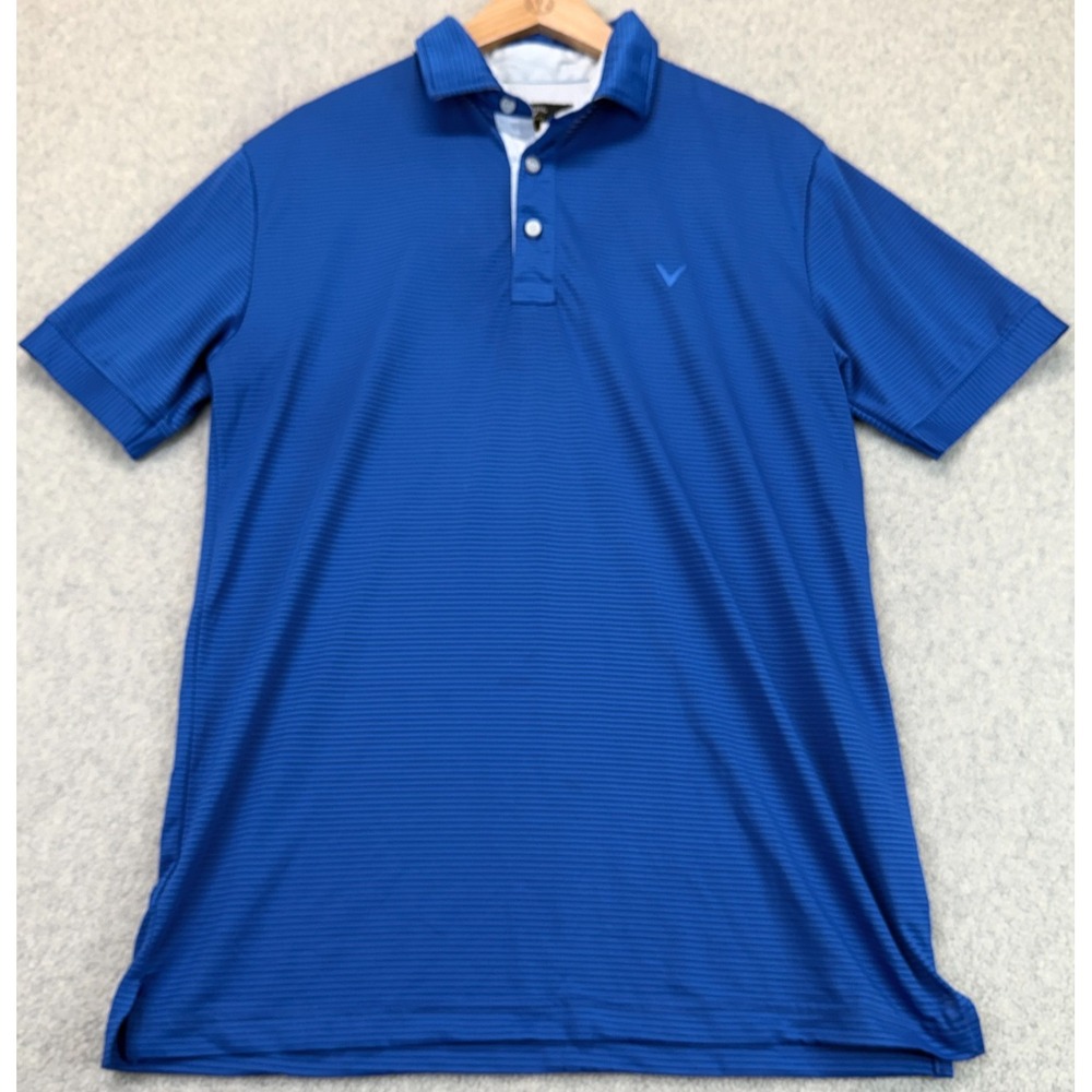 Callaway X-Series Mens Opti-Vent Polo Shirt Royal Blue Pine Striped Classic L